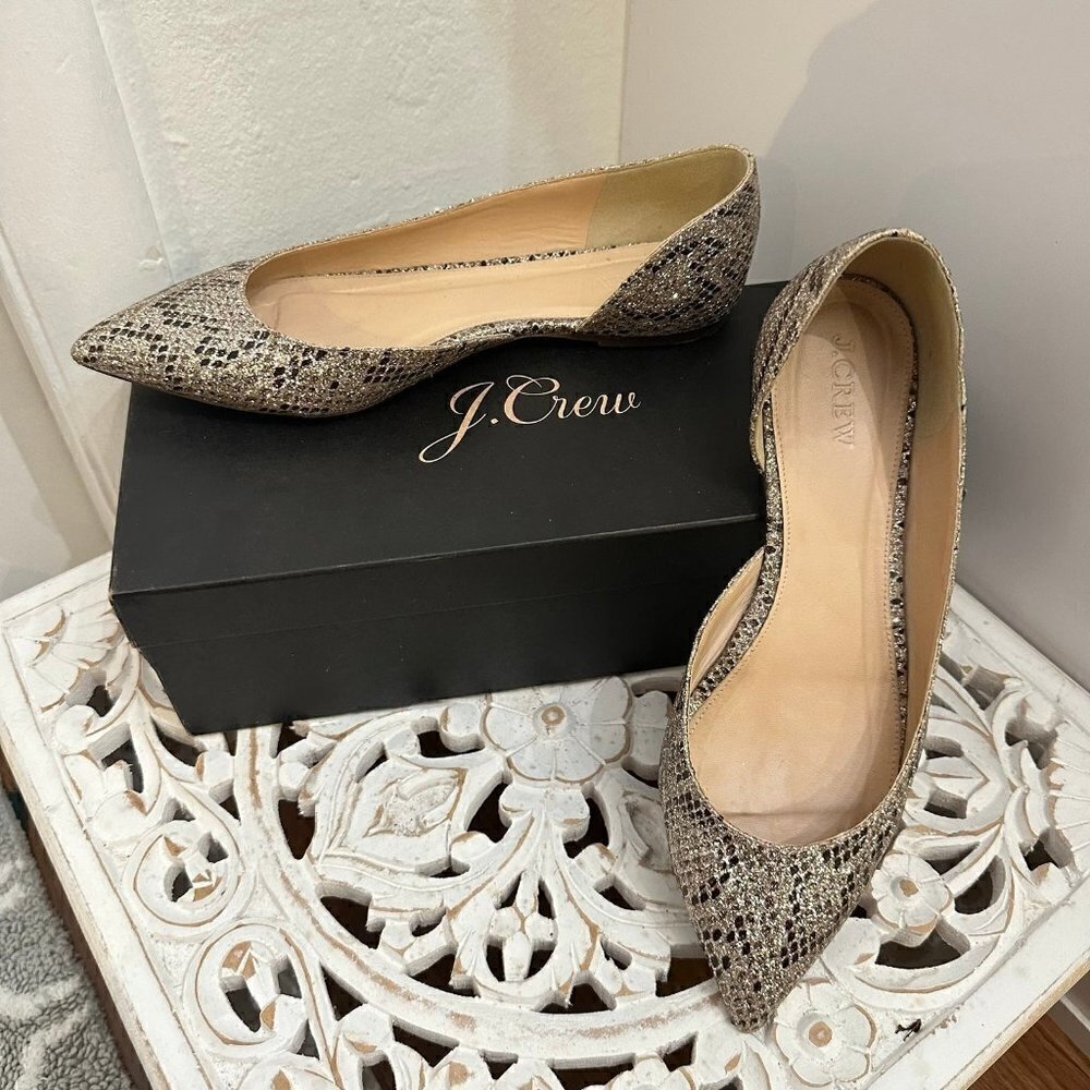 J.Crew Audrey glitter pointed toe ballet flats